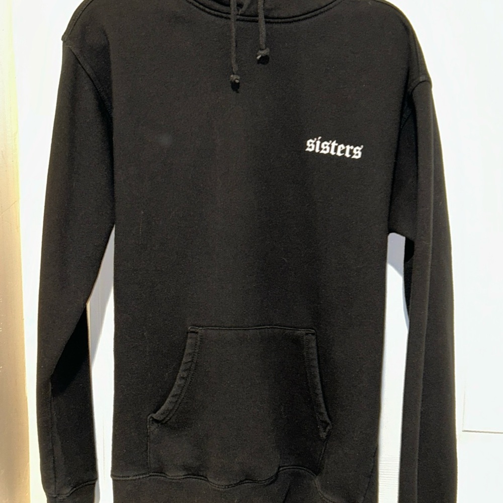 Sisters By Safety Pin Hoodie Women’s  Long Sleeve Black Size Medium